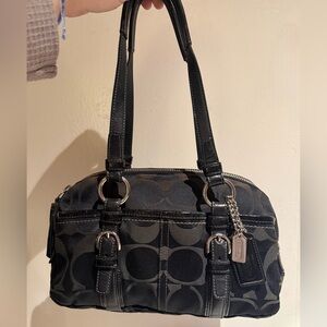 SOLD Coach Black Signature Canvas Satchel with Silver Hardware
